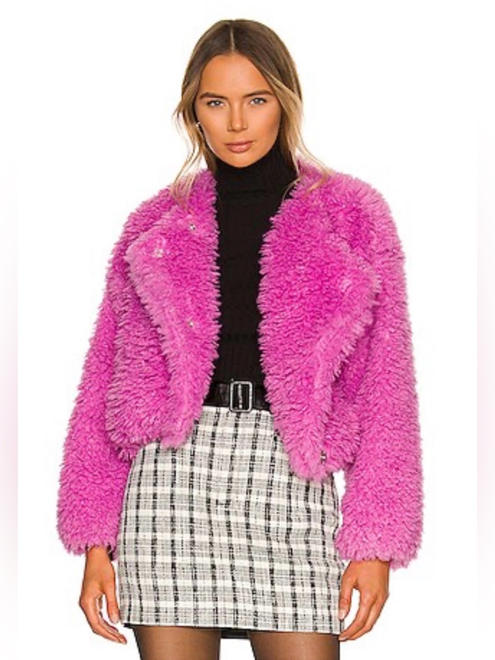 FREE PEOPLE Lena Teddy Jacket Faux Fur Hot Pink Fuchsia XS